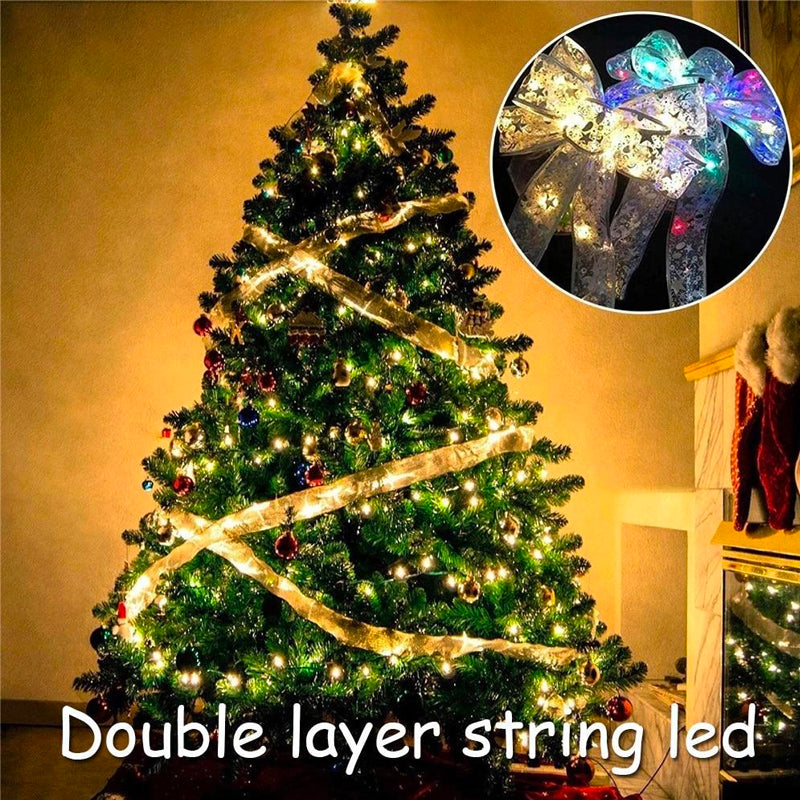 50LED 5M Double Layer Fairy Lights Strings Christmas Ribbon Bows - Pinkyshop