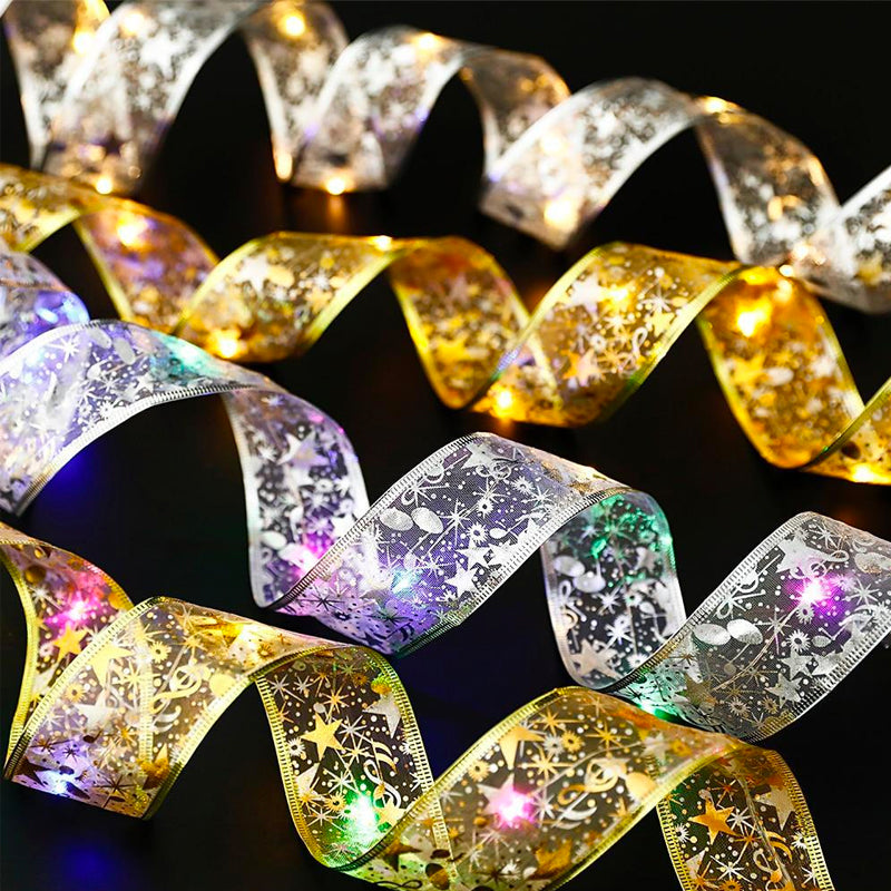 50LED 5M Double Layer Fairy Lights Strings Christmas Ribbon Bows - Pinkyshop