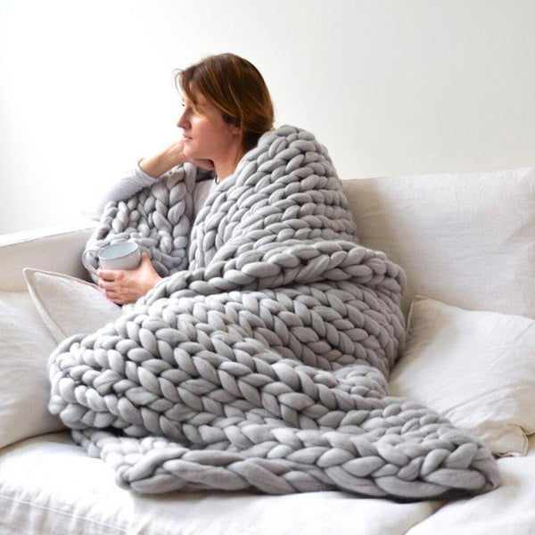 Hand Chunky Knitted Blanket Winter Soft Warm Knitting Throw - Pinkyshop