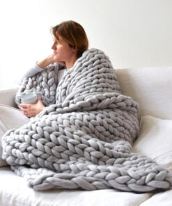 Hand Chunky Knitted Blanket Winter Soft Warm Knitting Throw - Pinkyshop