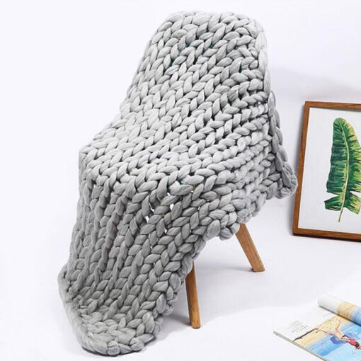 Hand Chunky Knitted Blanket Winter Soft Warm Knitting Throw - Pinkyshop