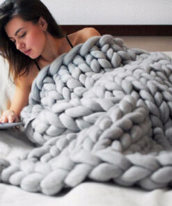 Hand Chunky Knitted Blanket Winter Soft Warm Knitting Throw - Pinkyshop