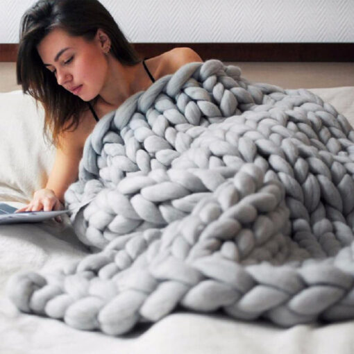 Hand Chunky Knitted Blanket Winter Soft Warm Knitting Throw - Pinkyshop