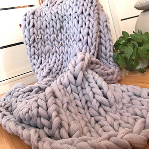 Hand Chunky Knitted Blanket Winter Soft Warm Knitting Throw - Pinkyshop