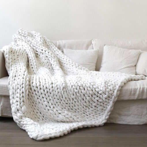 Hand Chunky Knitted Blanket Winter Soft Warm Knitting Throw - Pinkyshop